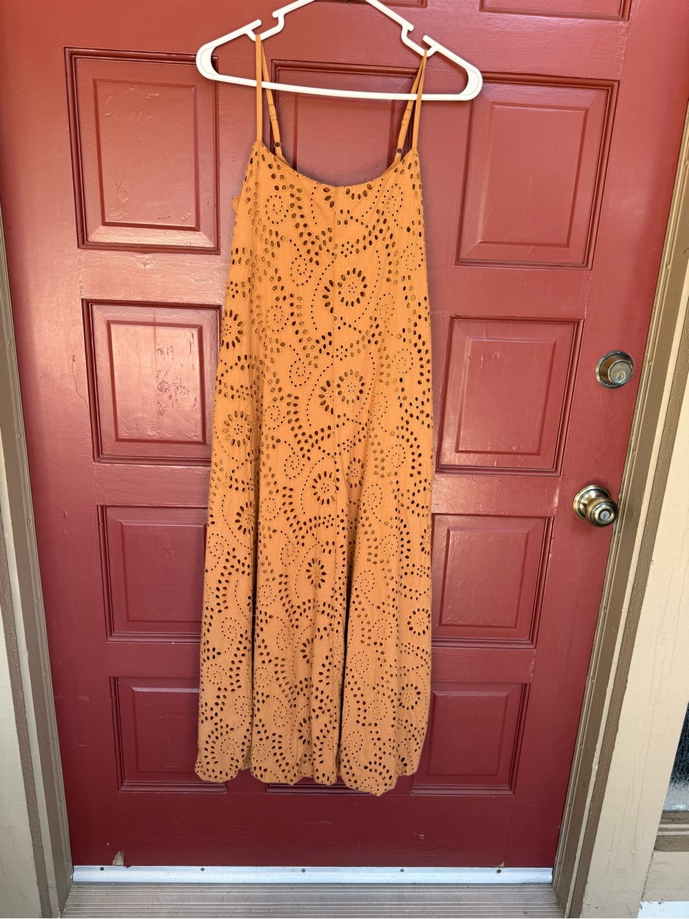 Eyelet Bubble Midi Slip Dress in Mustard